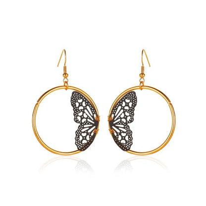 New Creative Lace Butterfly Retro Geometric Hollow Round Earrings Wholesale