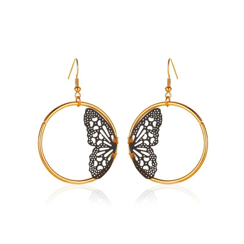 New Creative Lace Butterfly Retro Geometric Hollow Round Earrings Wholesale