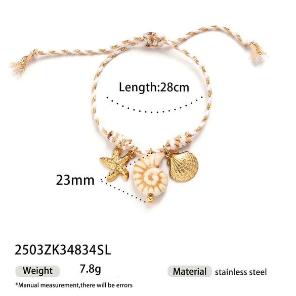 New Creative Stainless Steel Bracelet For Girls With Ceramic Conch And Titanium Steel Pendant Ins Style Nature Animal Zodiac Shape Electroplating Hand Jewelry