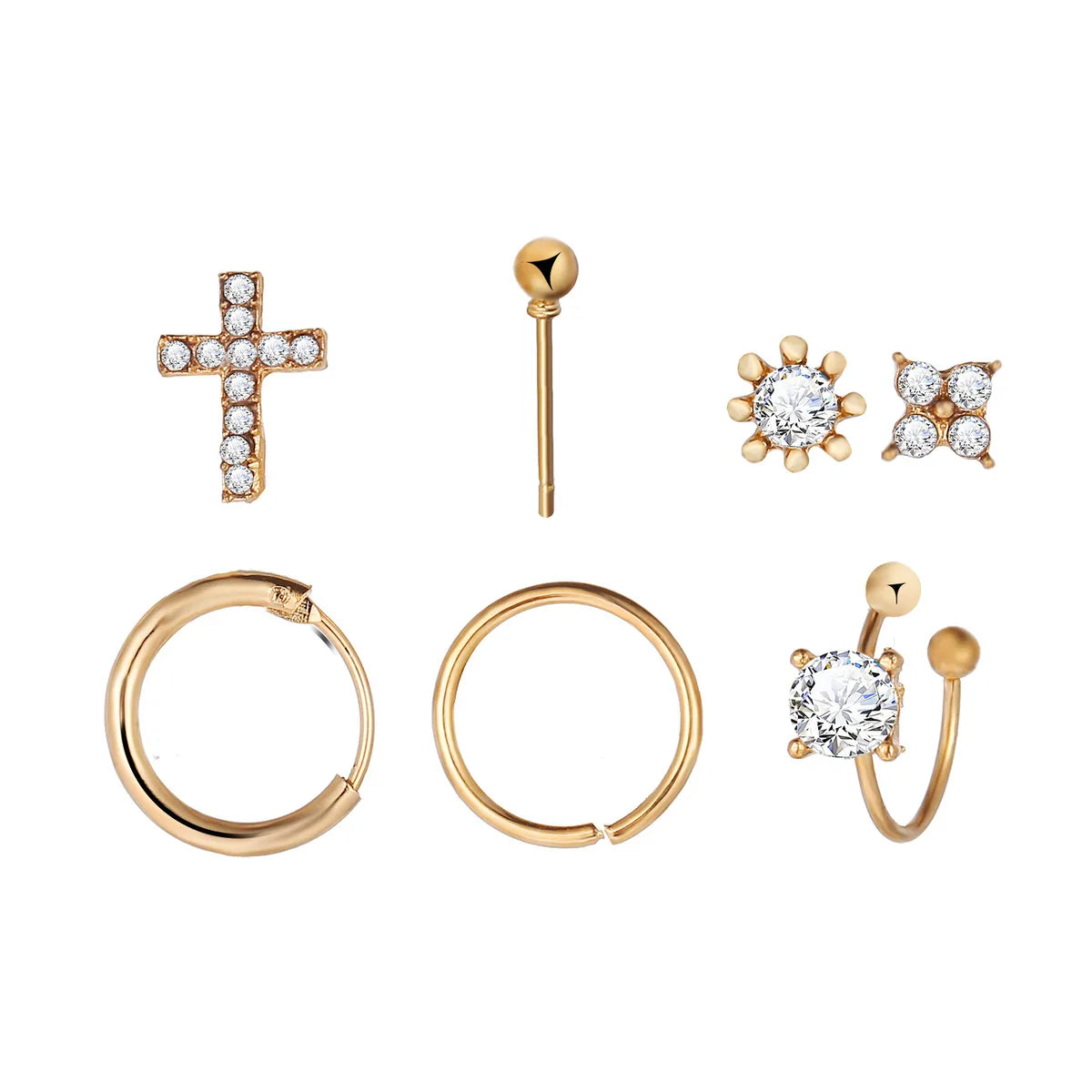 New Creative Retro Full Diamond Cross Alloy Ear Clip Set