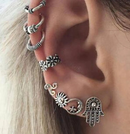 New Creative Retro Full Diamond Cross Alloy Ear Clip Set