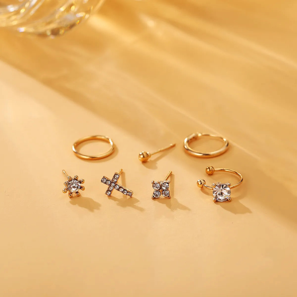 New Creative Retro Full Diamond Cross Alloy Ear Clip Set