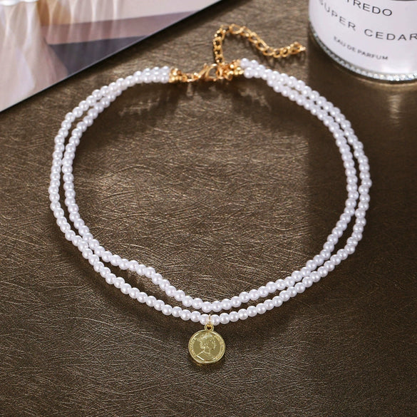 New Creative Retro Simple Drop Shape Pearl And Alloy Clavicle Chain Necklace For Women Set With Pearls