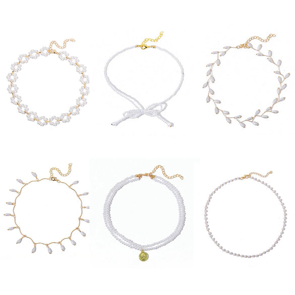 New Creative Retro Simple Drop Shape Pearl And Alloy Clavicle Chain Necklace For Women Set With Pearls