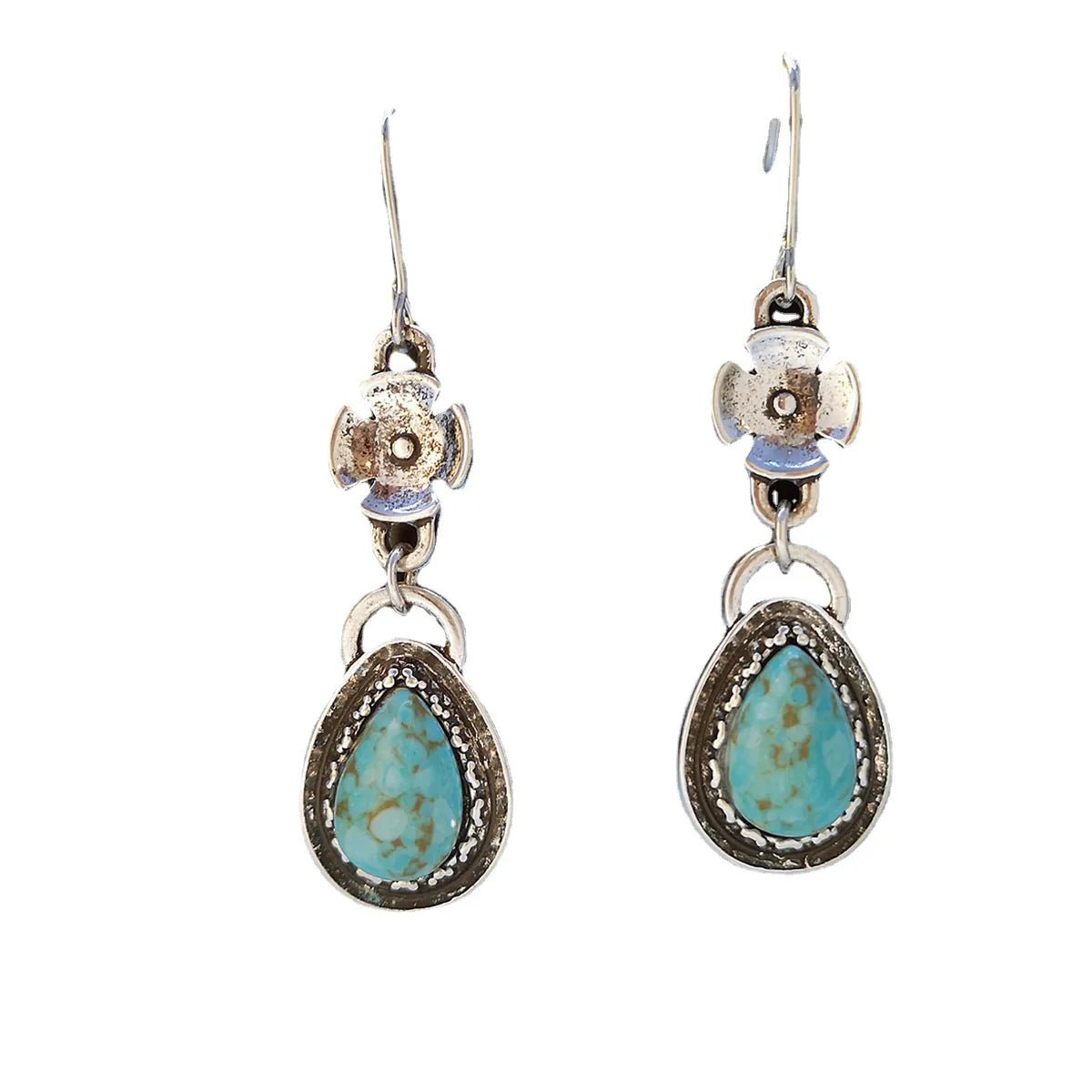 New Creative Retro Turquoise Earrings Ethnic Style Fashion Flowers And Drop Earrings