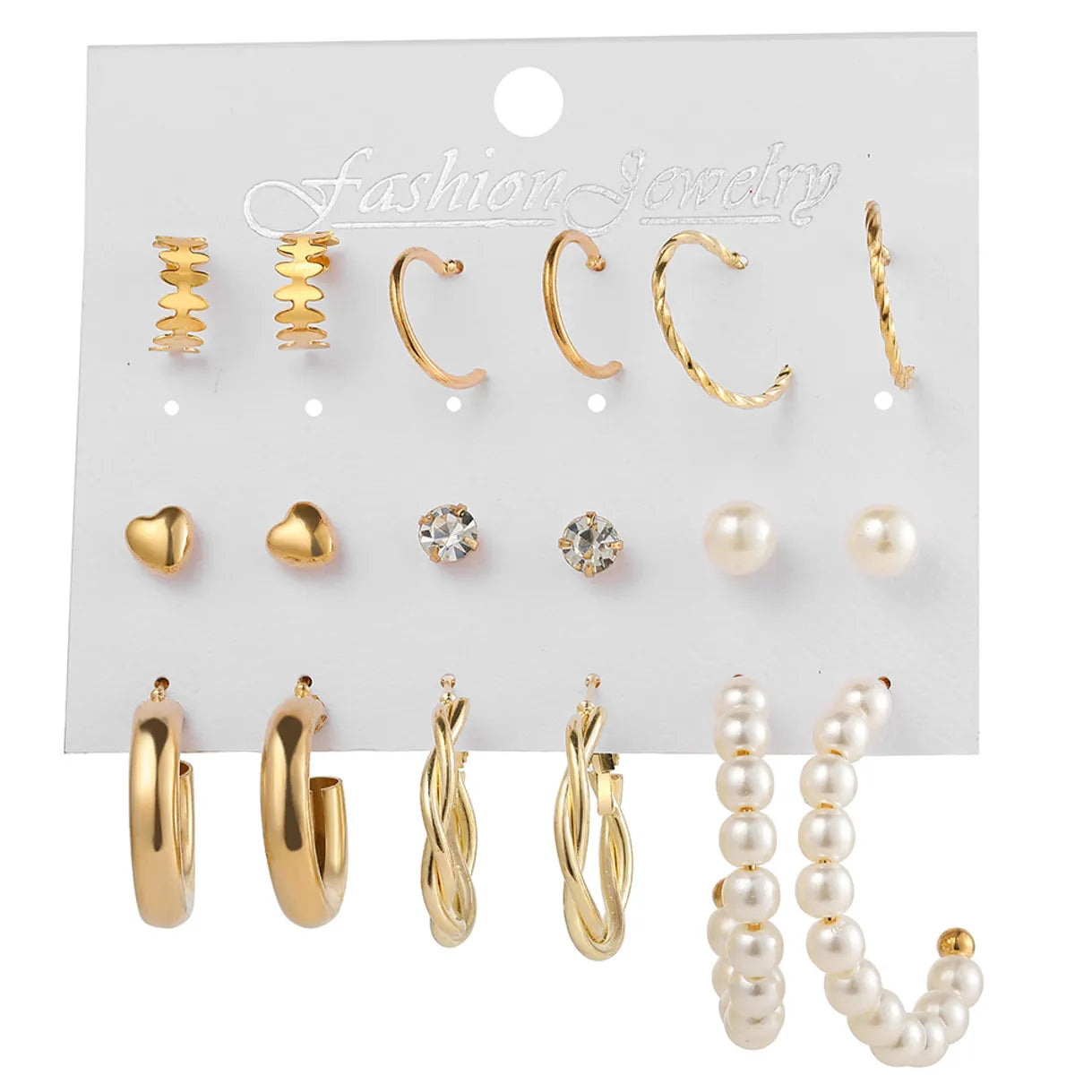 New Creative Simple Fashion Temperament Twist Pearl Earrings 9-Piece Set