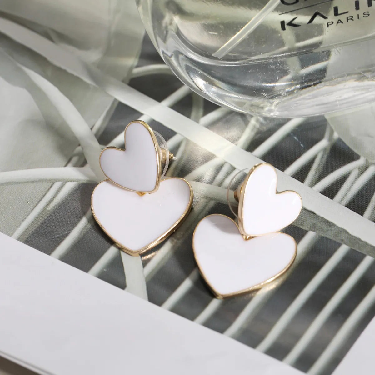 New Creative Simple Fashion White Double Oil Drop Heart-shape Earrings