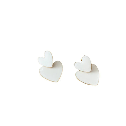 New Creative Simple Fashion White Double Oil Drop Heart-shape Earrings