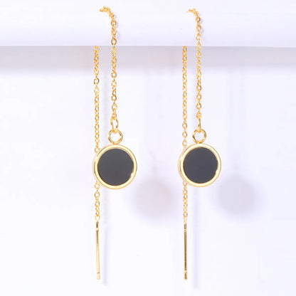 New Creative Stainless Steel Electroplating 18k Gold Round Pendent Chain Earrings