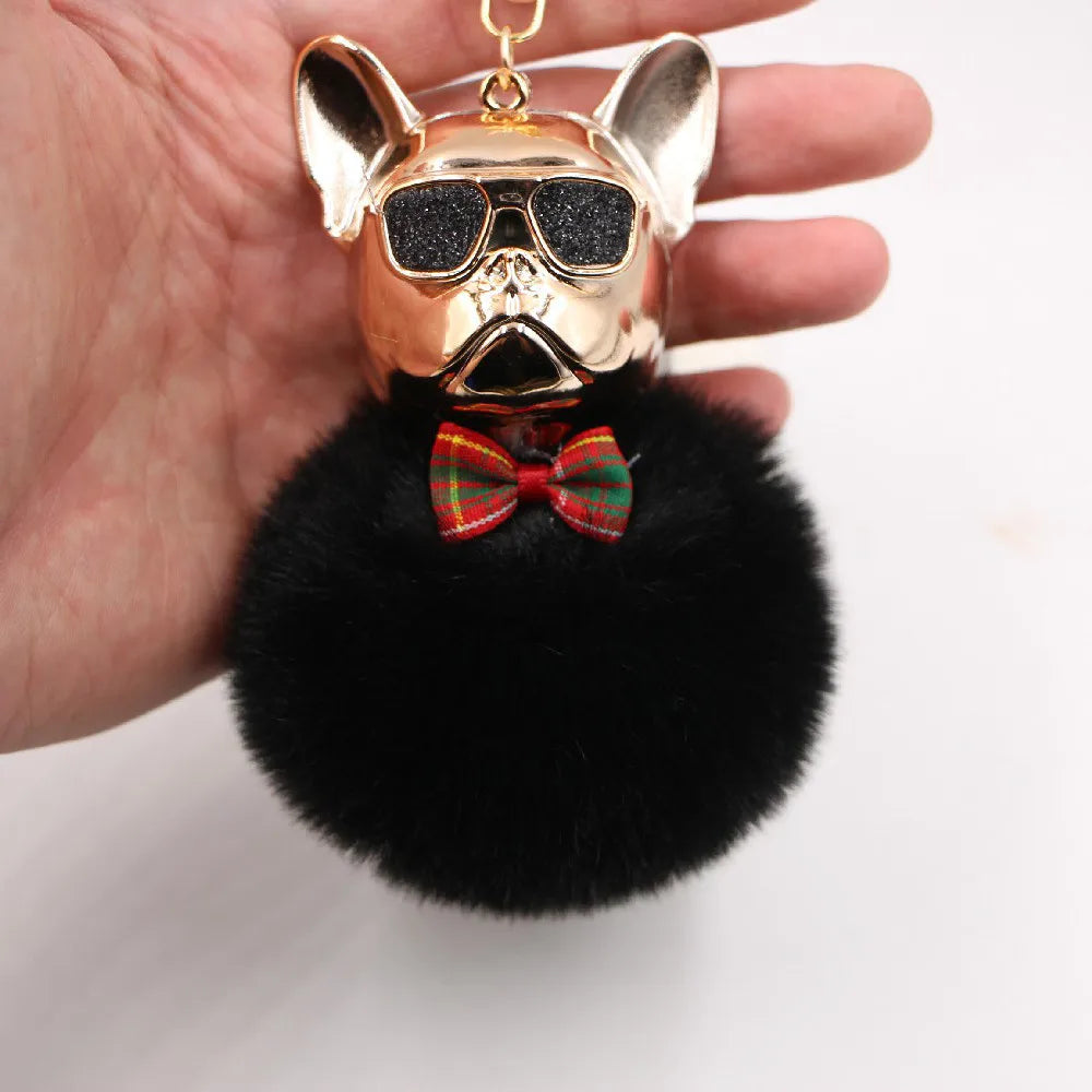 New Cross-Border Cool Dog Creative Sunglasses French Bulldog Car Pendant Cute Dog Keychain Hair Ball Bag Pendant