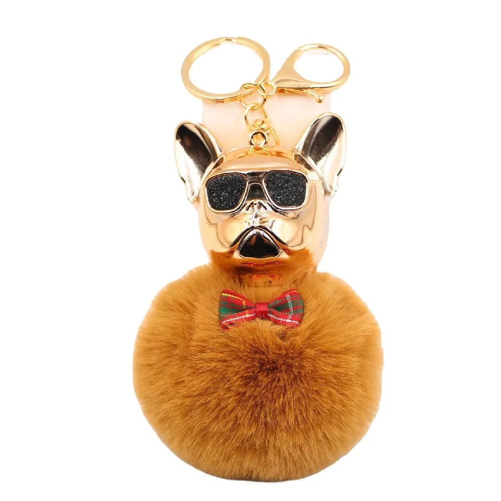 New Cross-Border Cool Dog Creative Sunglasses French Bulldog Car Pendant Cute Dog Keychain Hair Ball Bag Pendant