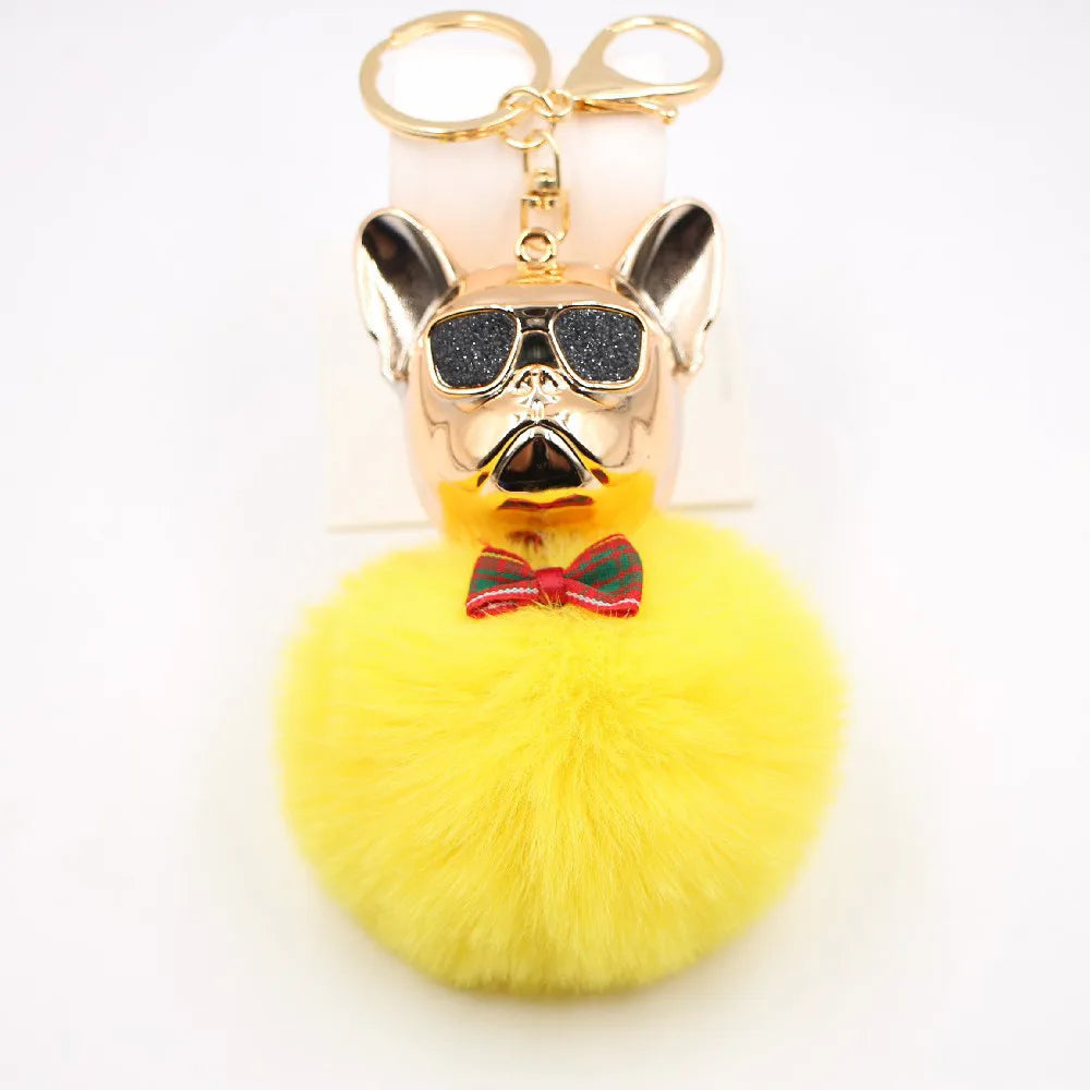 New Cross-Border Cool Dog Creative Sunglasses French Bulldog Car Pendant Cute Dog Keychain Hair Ball Bag Pendant