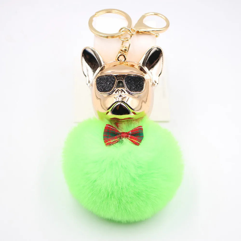 New Cross-Border Cool Dog Creative Sunglasses French Bulldog Car Pendant Cute Dog Keychain Hair Ball Bag Pendant