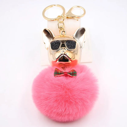 New Cross-Border Cool Dog Creative Sunglasses French Bulldog Car Pendant Cute Dog Keychain Hair Ball Bag Pendant