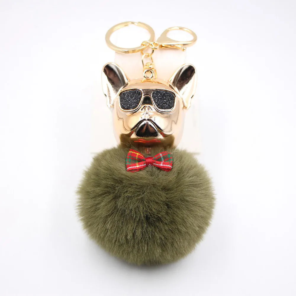 New Cross-Border Cool Dog Creative Sunglasses French Bulldog Car Pendant Cute Dog Keychain Hair Ball Bag Pendant