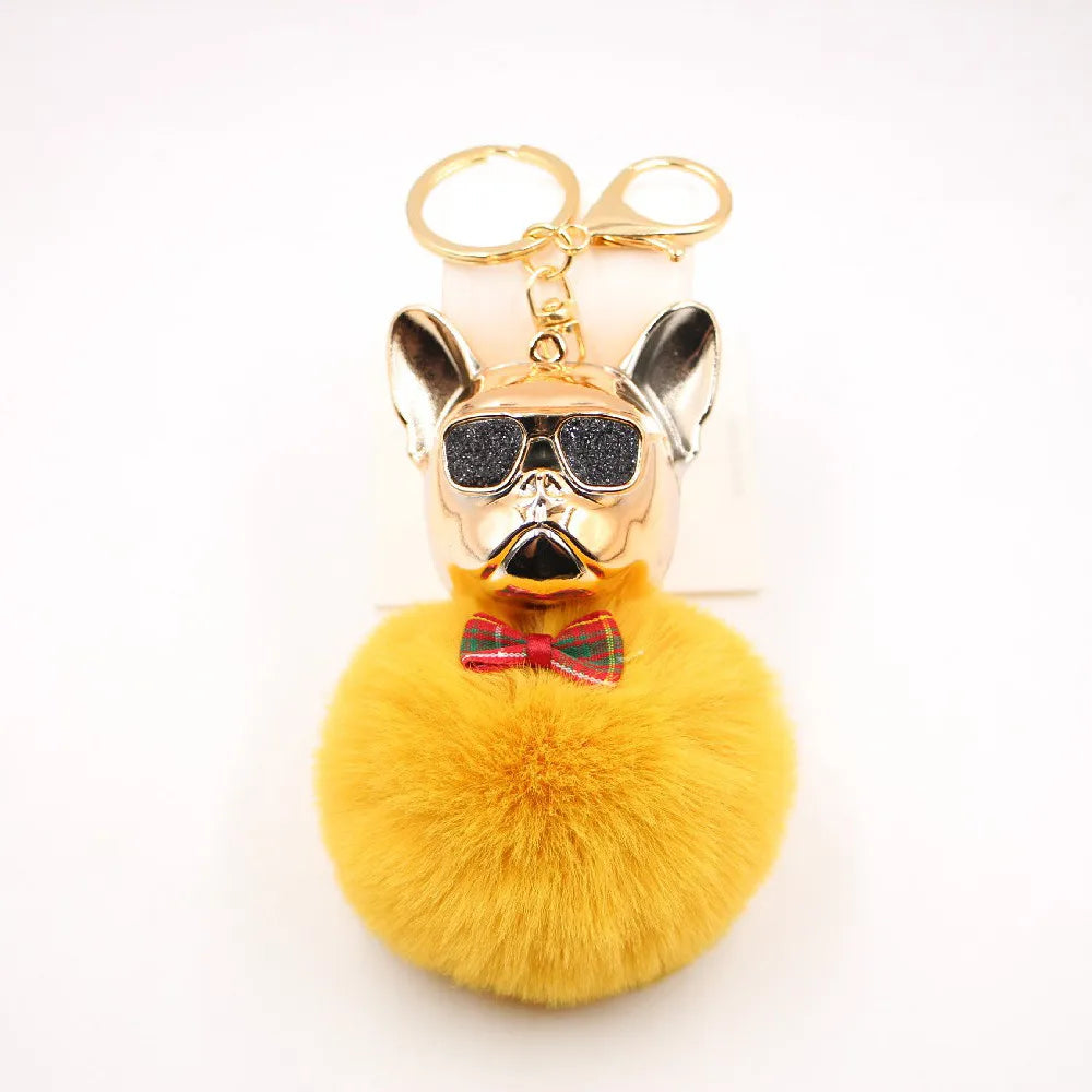 New Cross-Border Cool Dog Creative Sunglasses French Bulldog Car Pendant Cute Dog Keychain Hair Ball Bag Pendant