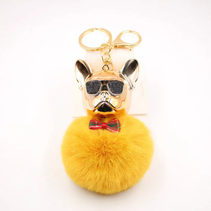 New Cross-Border Cool Dog Creative Sunglasses French Bulldog Car Pendant Cute Dog Keychain Hair Ball Bag Pendant