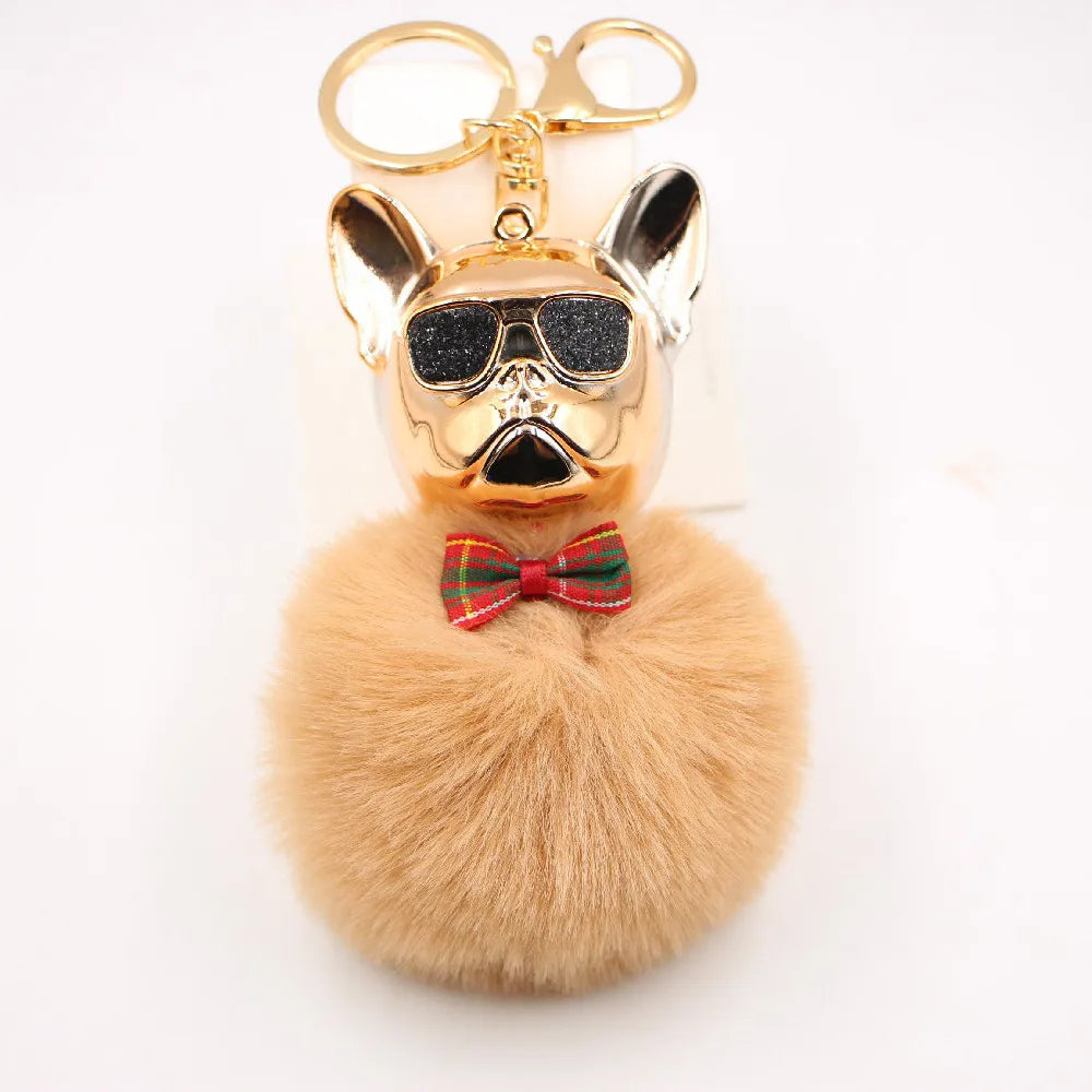 New Cross-Border Cool Dog Creative Sunglasses French Bulldog Car Pendant Cute Dog Keychain Hair Ball Bag Pendant