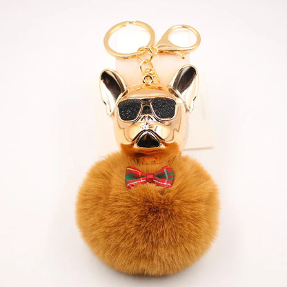 New Cross-Border Cool Dog Creative Sunglasses French Bulldog Car Pendant Cute Dog Keychain Hair Ball Bag Pendant