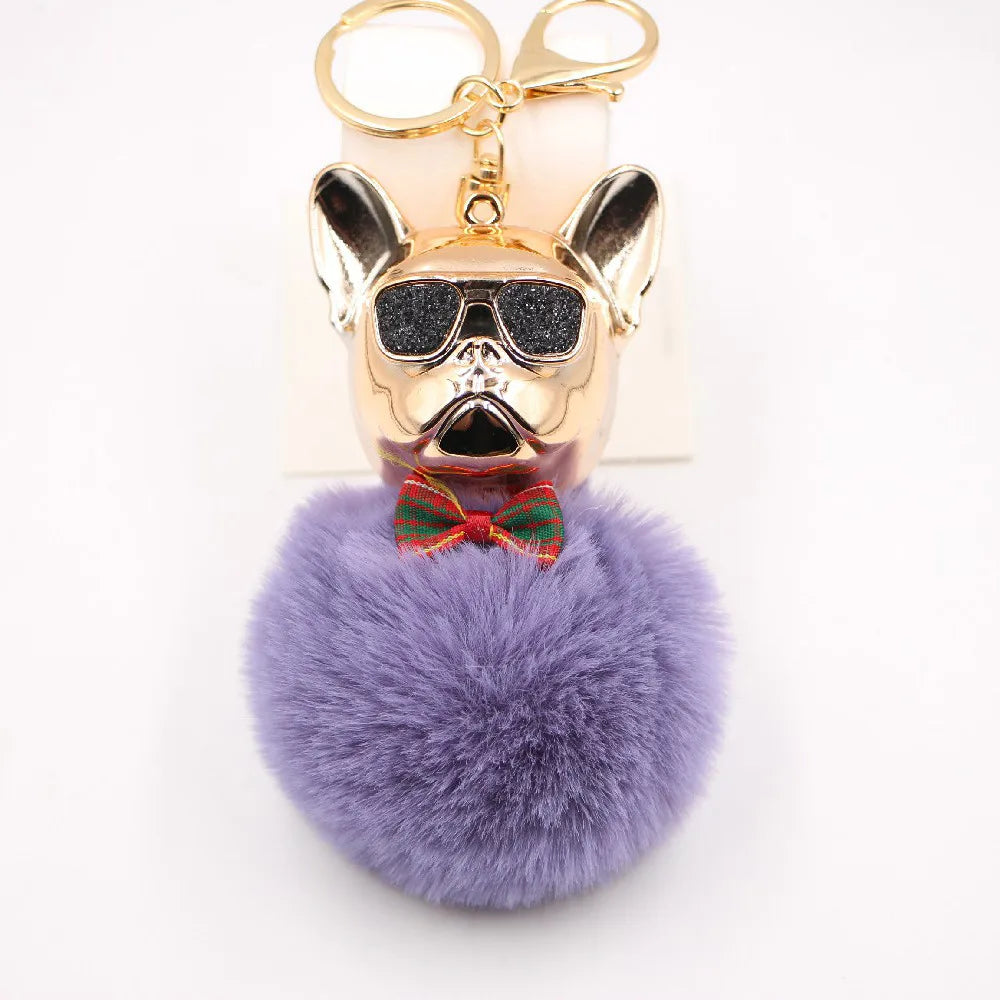 New Cross-Border Cool Dog Creative Sunglasses French Bulldog Car Pendant Cute Dog Keychain Hair Ball Bag Pendant