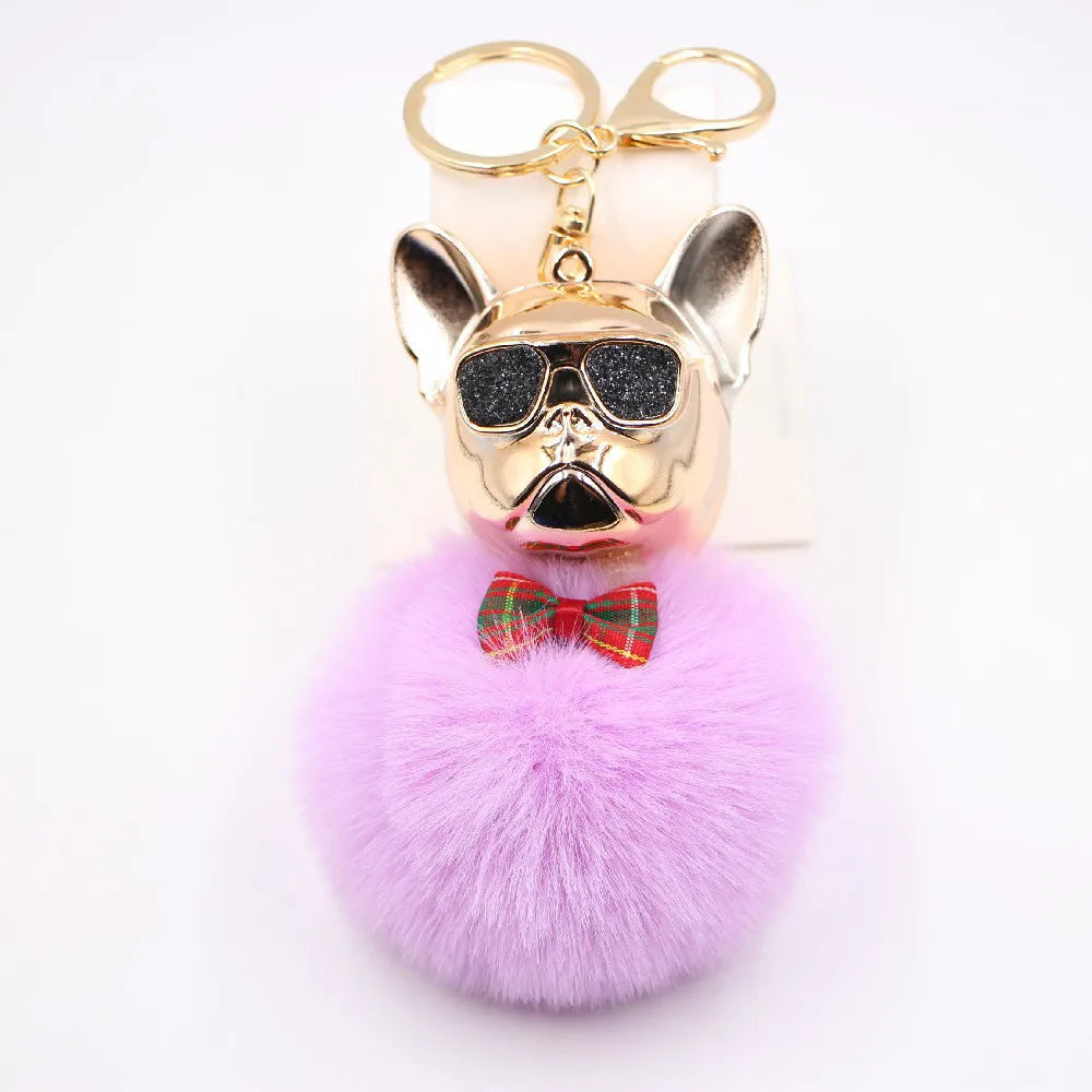 New Cross-Border Cool Dog Creative Sunglasses French Bulldog Car Pendant Cute Dog Keychain Hair Ball Bag Pendant