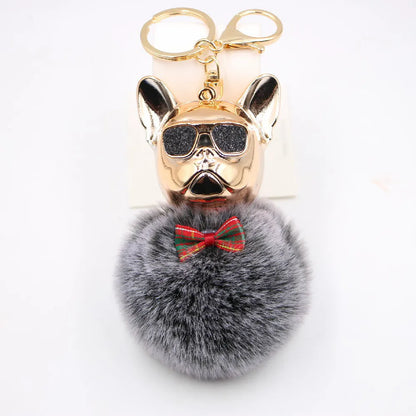 New Cross-Border Cool Dog Creative Sunglasses French Bulldog Car Pendant Cute Dog Keychain Hair Ball Bag Pendant