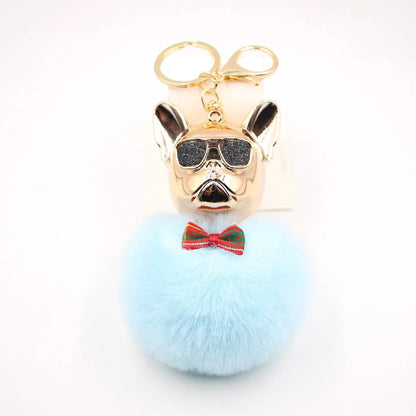 New Cross-Border Cool Dog Creative Sunglasses French Bulldog Car Pendant Cute Dog Keychain Hair Ball Bag Pendant