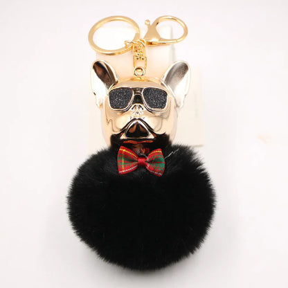 New Cross-Border Cool Dog Creative Sunglasses French Bulldog Car Pendant Cute Dog Keychain Hair Ball Bag Pendant