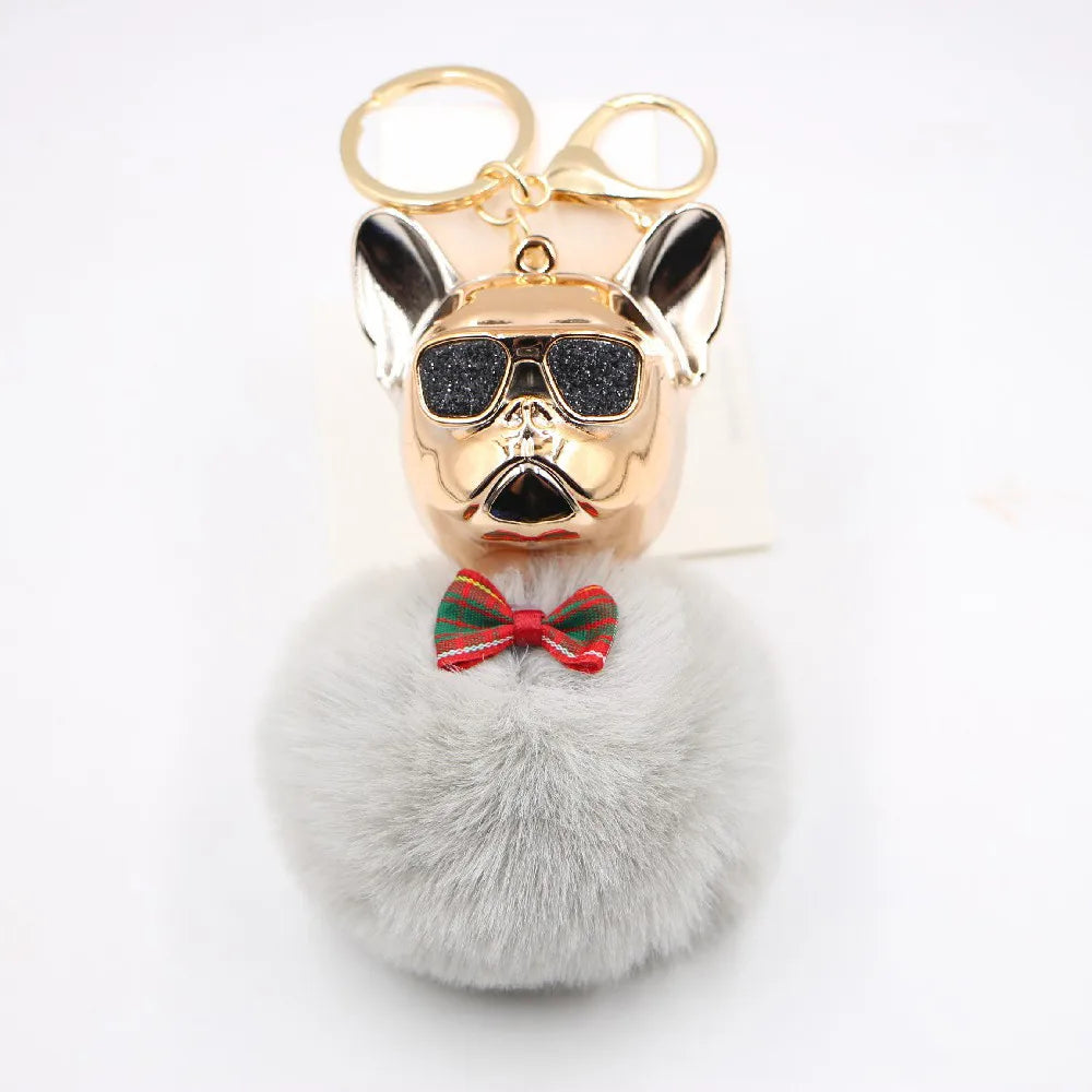 New Cross-Border Cool Dog Creative Sunglasses French Bulldog Car Pendant Cute Dog Keychain Hair Ball Bag Pendant