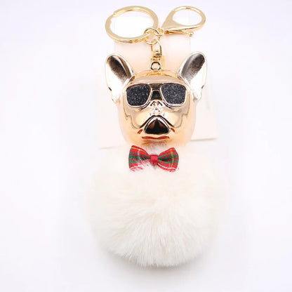 New Cross-Border Cool Dog Creative Sunglasses French Bulldog Car Pendant Cute Dog Keychain Hair Ball Bag Pendant