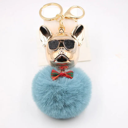 New Cross-Border Cool Dog Creative Sunglasses French Bulldog Car Pendant Cute Dog Keychain Hair Ball Bag Pendant