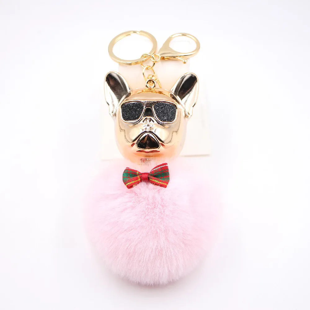 New Cross-Border Cool Dog Creative Sunglasses French Bulldog Car Pendant Cute Dog Keychain Hair Ball Bag Pendant