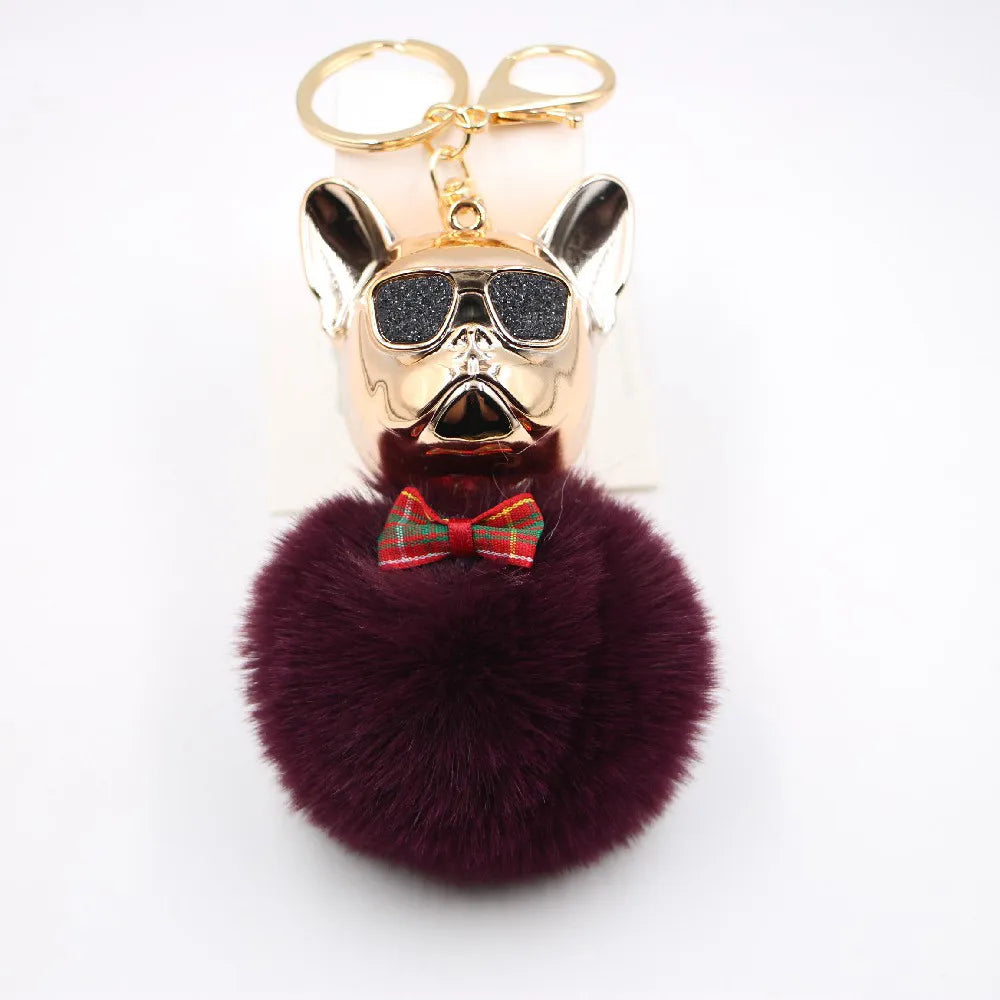 New Cross-Border Cool Dog Creative Sunglasses French Bulldog Car Pendant Cute Dog Keychain Hair Ball Bag Pendant