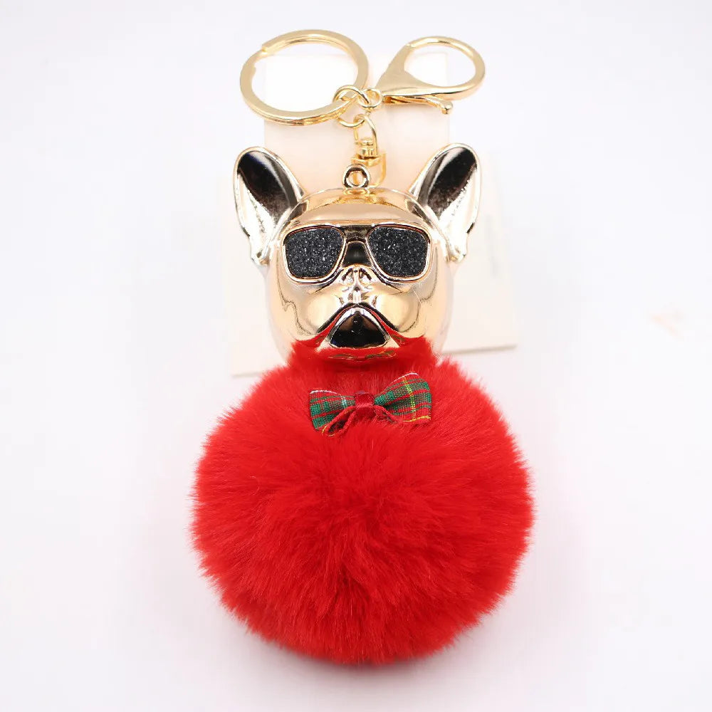 New Cross-Border Cool Dog Creative Sunglasses French Bulldog Car Pendant Cute Dog Keychain Hair Ball Bag Pendant