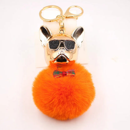 New Cross-Border Cool Dog Creative Sunglasses French Bulldog Car Pendant Cute Dog Keychain Hair Ball Bag Pendant