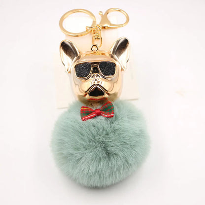 New Cross-Border Cool Dog Creative Sunglasses French Bulldog Car Pendant Cute Dog Keychain Hair Ball Bag Pendant