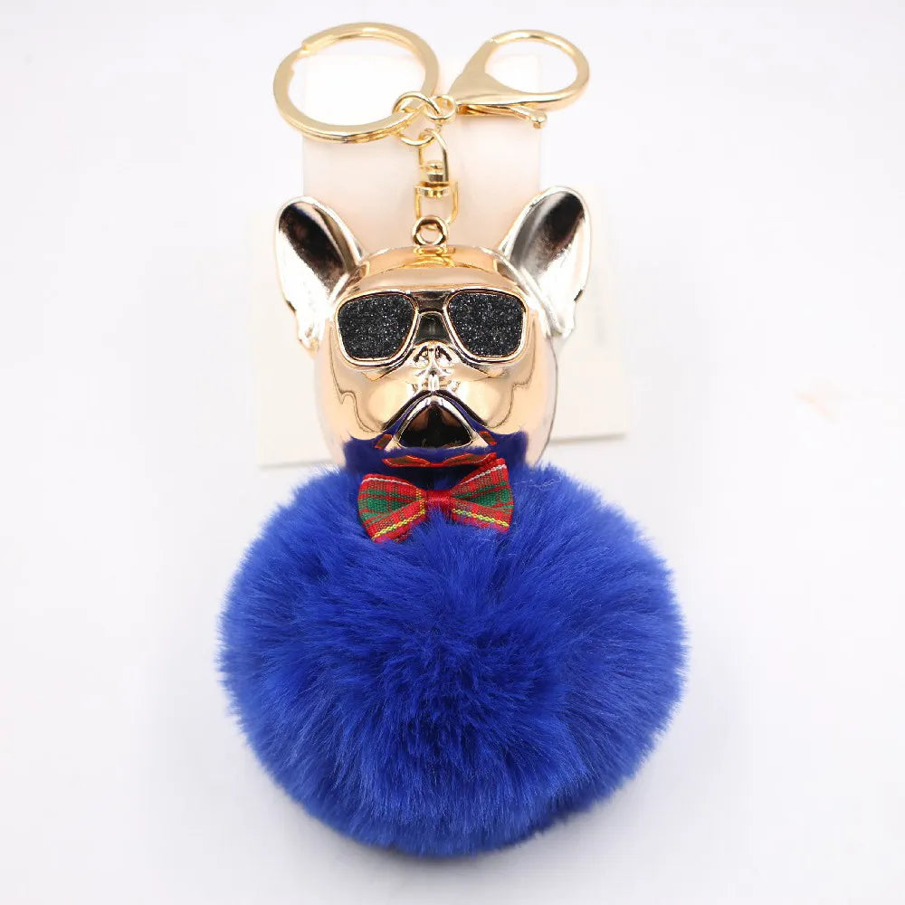 New Cross-Border Cool Dog Creative Sunglasses French Bulldog Car Pendant Cute Dog Keychain Hair Ball Bag Pendant