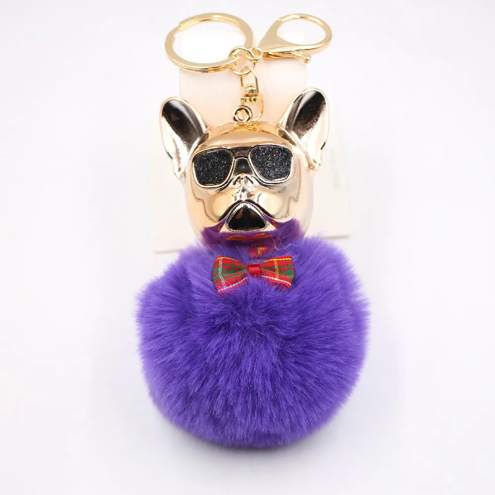 New Cross-Border Cool Dog Creative Sunglasses French Bulldog Car Pendant Cute Dog Keychain Hair Ball Bag Pendant