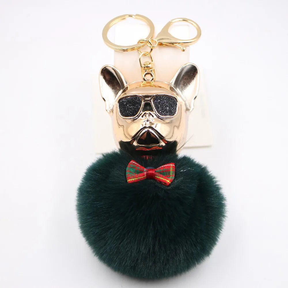 New Cross-Border Cool Dog Creative Sunglasses French Bulldog Car Pendant Cute Dog Keychain Hair Ball Bag Pendant