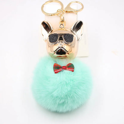 New Cross-Border Cool Dog Creative Sunglasses French Bulldog Car Pendant Cute Dog Keychain Hair Ball Bag Pendant