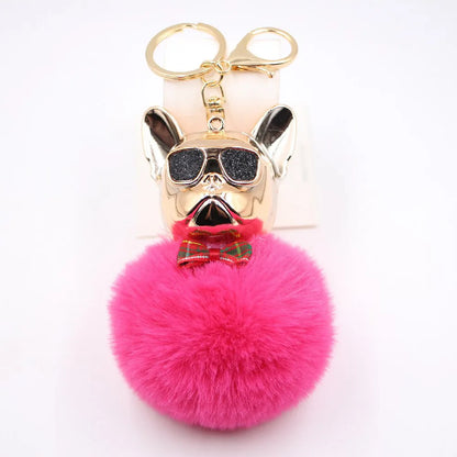 New Cross-Border Cool Dog Creative Sunglasses French Bulldog Car Pendant Cute Dog Keychain Hair Ball Bag Pendant