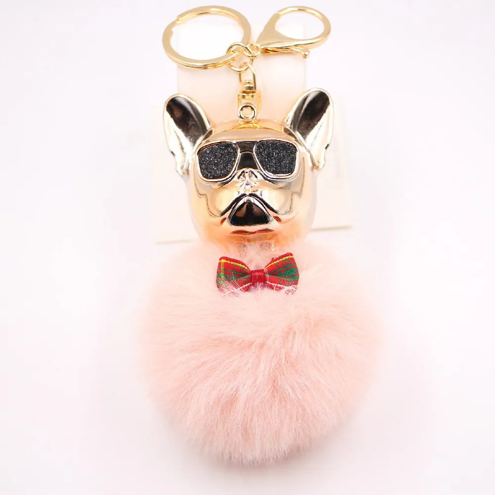 New Cross-Border Cool Dog Creative Sunglasses French Bulldog Car Pendant Cute Dog Keychain Hair Ball Bag Pendant