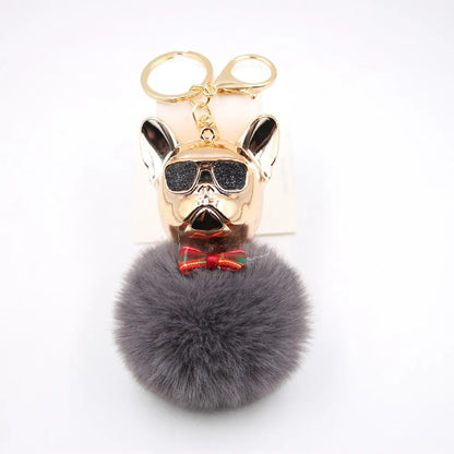 New Cross-Border Cool Dog Creative Sunglasses French Bulldog Car Pendant Cute Dog Keychain Hair Ball Bag Pendant