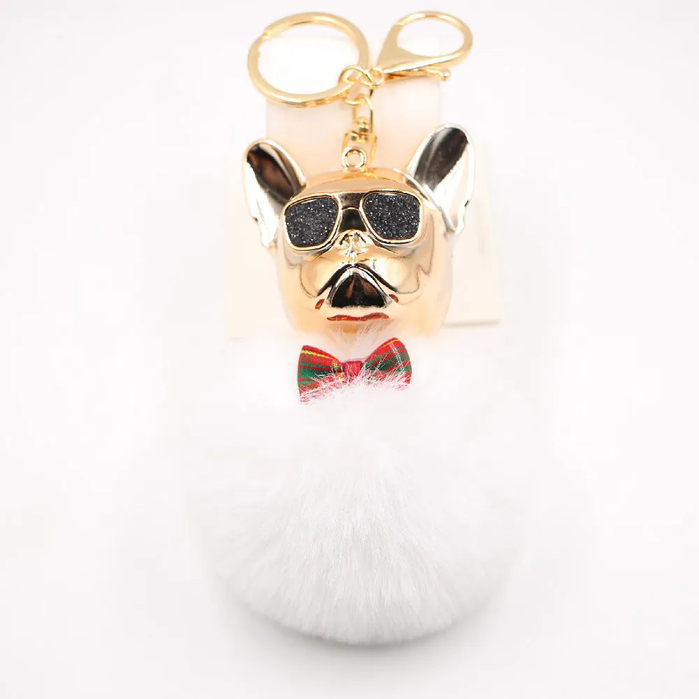 New Cross-Border Cool Dog Creative Sunglasses French Bulldog Car Pendant Cute Dog Keychain Hair Ball Bag Pendant