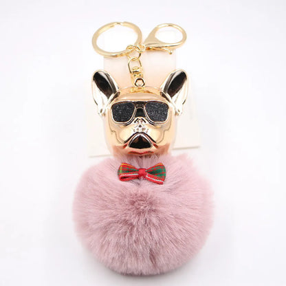 New Cross-Border Cool Dog Creative Sunglasses French Bulldog Car Pendant Cute Dog Keychain Hair Ball Bag Pendant