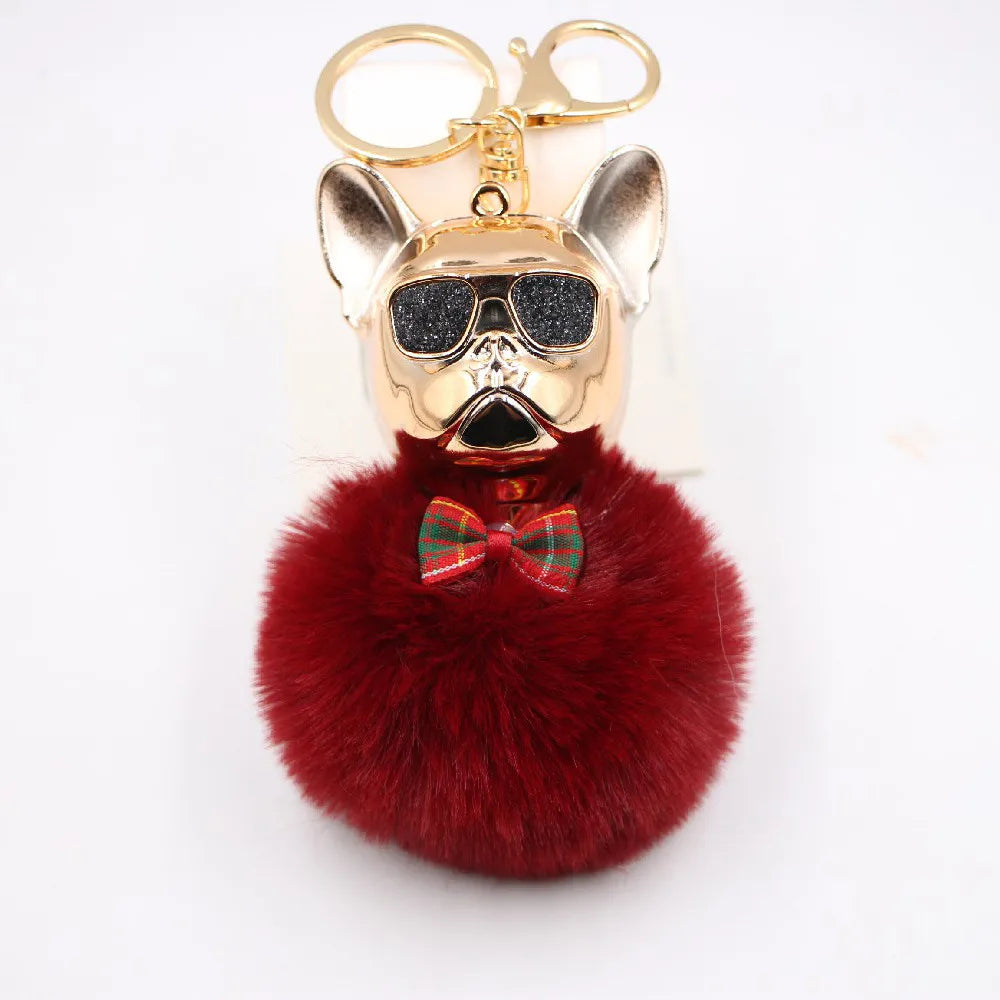 New Cross-Border Cool Dog Creative Sunglasses French Bulldog Car Pendant Cute Dog Keychain Hair Ball Bag Pendant