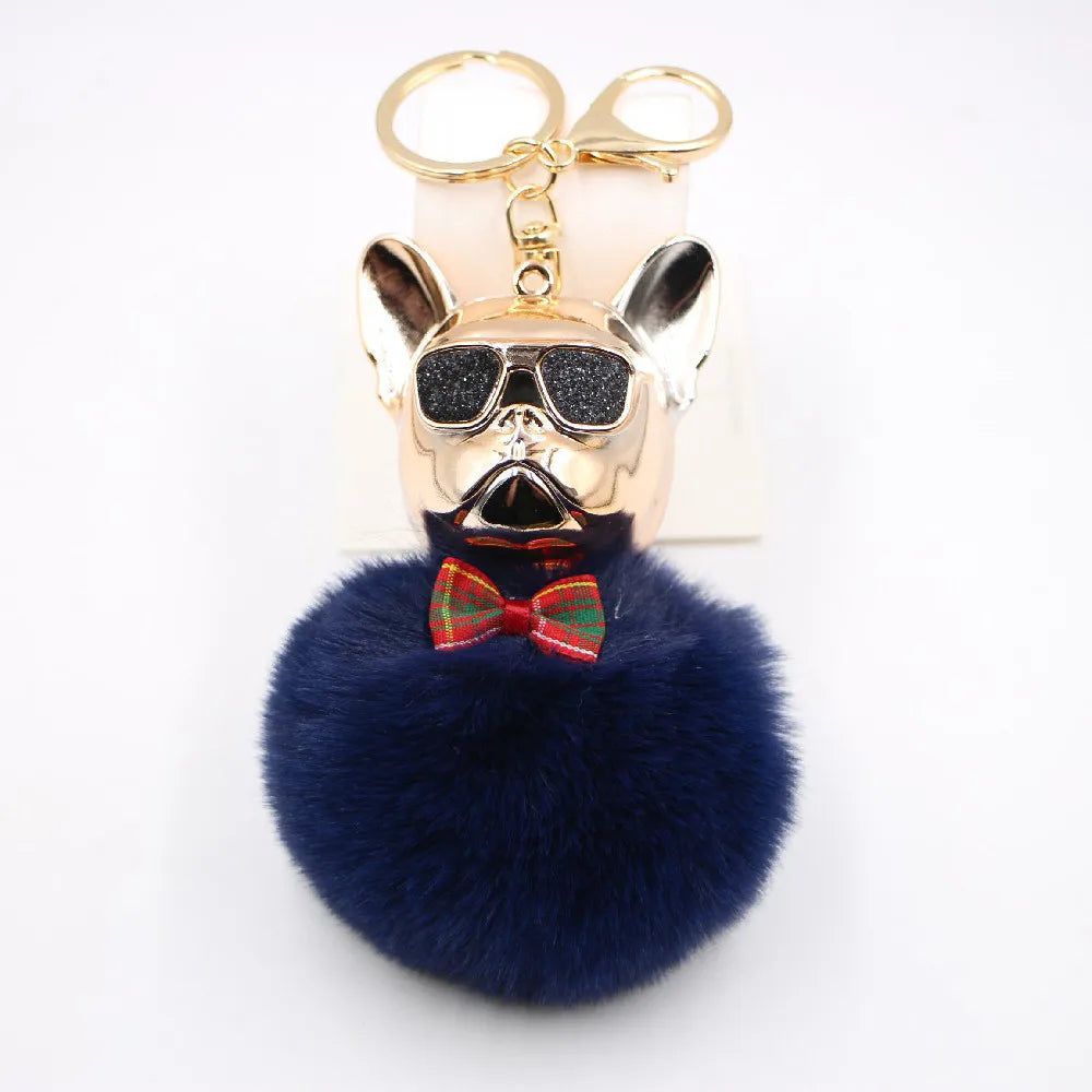 New Cross-Border Cool Dog Creative Sunglasses French Bulldog Car Pendant Cute Dog Keychain Hair Ball Bag Pendant