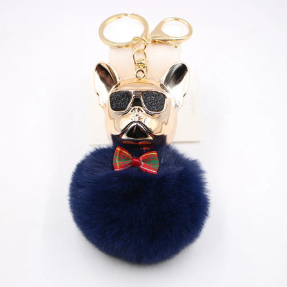 New Cross-Border Cool Dog Creative Sunglasses French Bulldog Car Pendant Cute Dog Keychain Hair Ball Bag Pendant