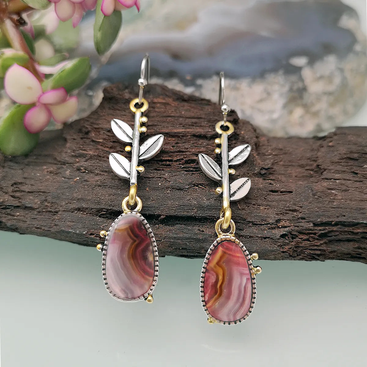 New Creative Tree Leaf Agate Earrings Dangle Earrings