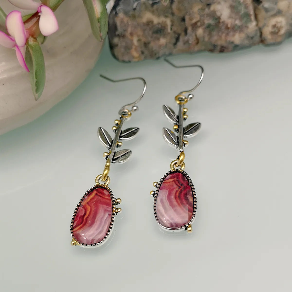 New Creative Tree Leaf Agate Earrings Dangle Earrings